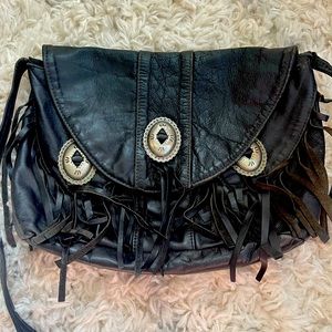 Leather Fringe Purse with Silver Conchos